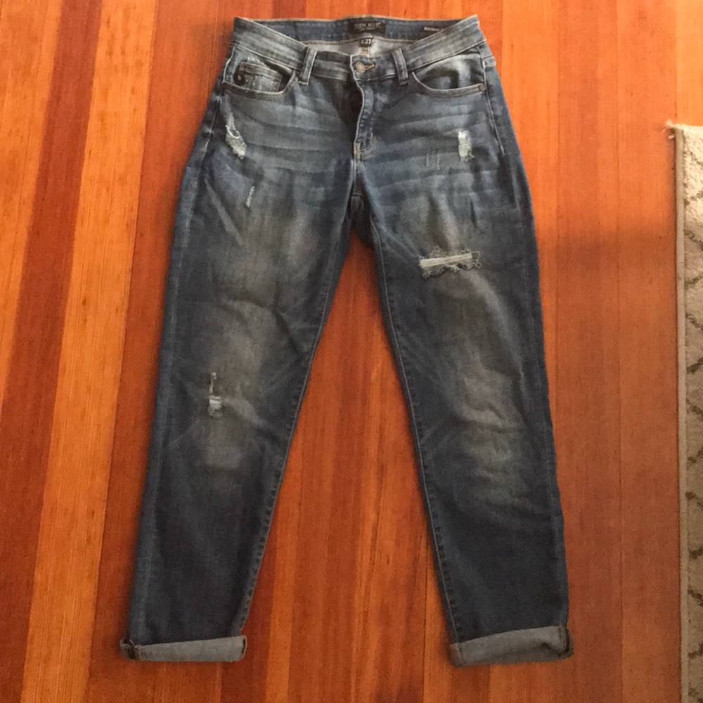 EUC cropped, distressed, boyfriend jeans
